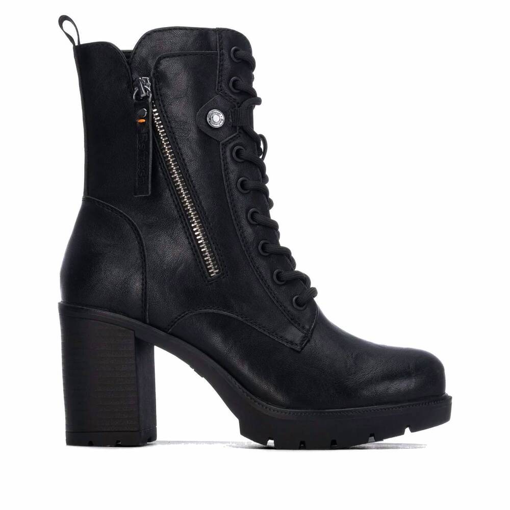 NEW REFRESH women's combat heeled ankle booties in black